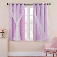Purple Blackout Curtains for Girls Bedroom 2 Panels 54 Inches Long Hollow-Out...