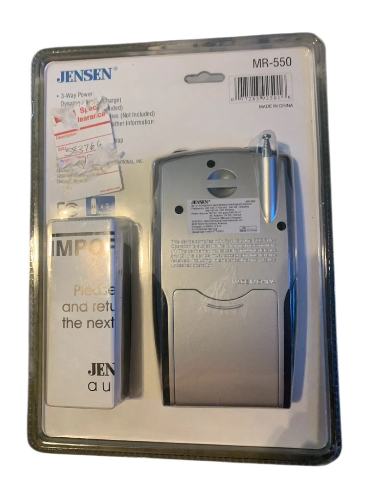Jensen MR-550 Self-Powered AM FM Weather Band Radio New - Image 2 of 2