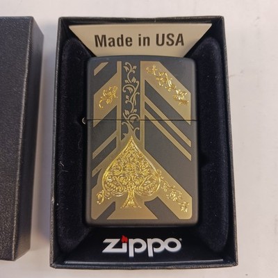 Zippo Ace of Spades Black Matte Gold New with Seal and Box | eBay