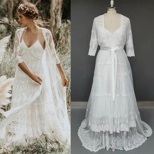 Boho A-Line Wedding Dresses Spaghetti Straps Long Sleeves Jacket Bridal Gowns
