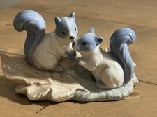 Vintage Royal Copenhagen Style Porcelain Figurine Blue Beige Two Squirrels Rare