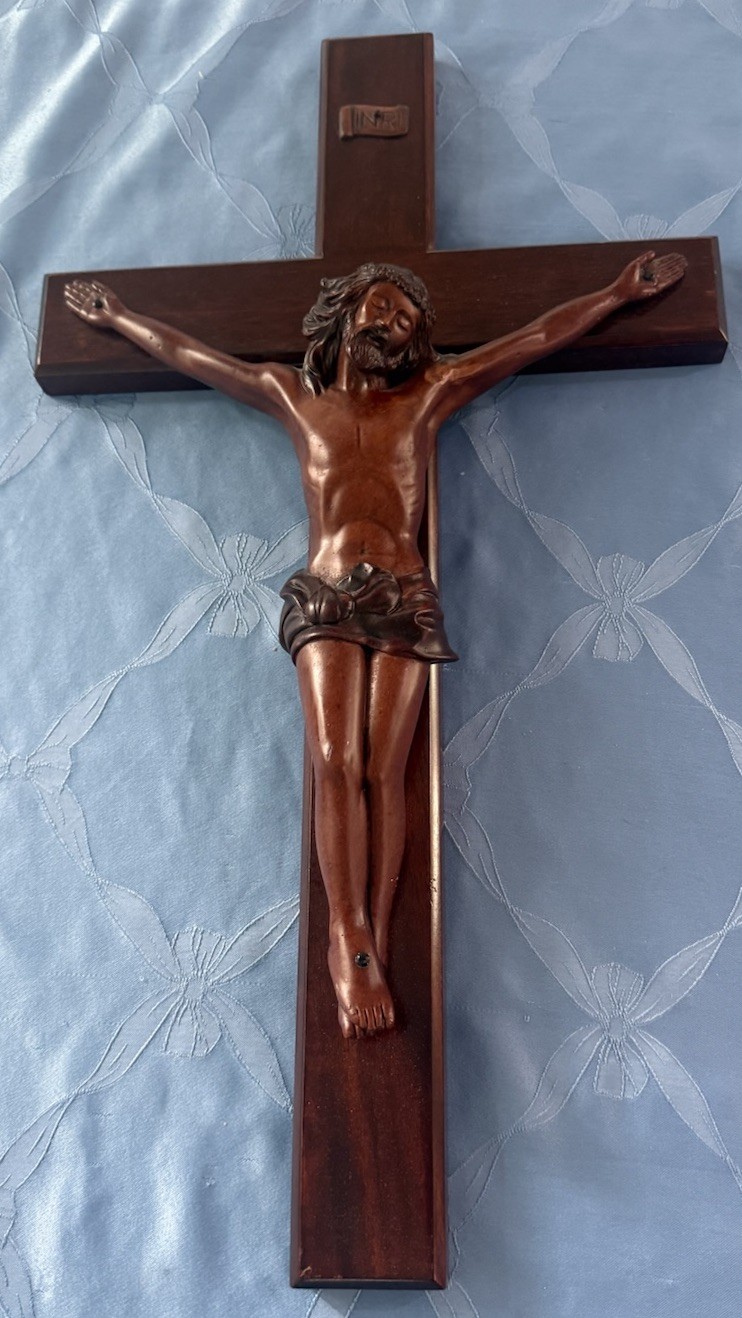 * ANTIQUE EARLY VINTAGE NUNS CONVENT WOOD & PLASTER WALL CRUCIFIX 26”