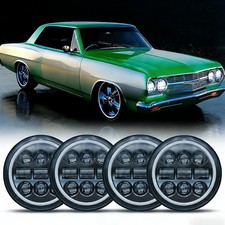 4PCS 5.75" 5-3/4" DRL LED Headlights Hi-Lo Halo For Chevy Chevelle 1964-1970