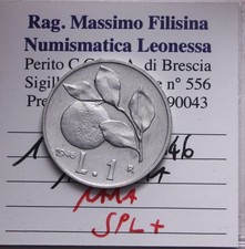 NL* Italia Repubblica 1 LIRA ARANCIA 1946 RARA SPL+ Perizia Filisina Massimo