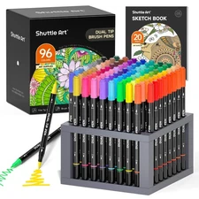 Dual Tip Brush Pens, 96 Colours Fine and Brush Tip Markers Set with Pen Holde...