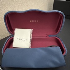 New Authentic Gucci Sunglasses Eyeglasses Case Blue Velvet Clamshell Case