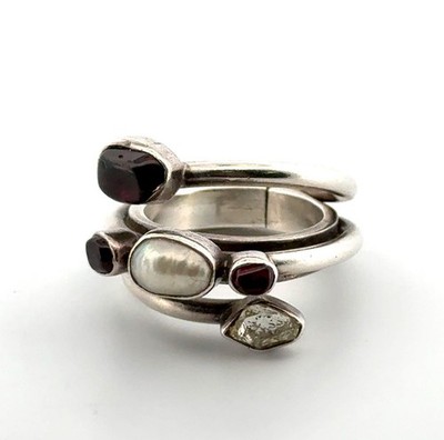 Größe: 7 Lilly Barrack 925 Sterling Silber Kristall, Perle, Granat Ring 14,8 g
