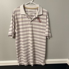 Nike Dri-Fit Florida State Polo Men  s XL FSU Seminoles White Maroon Stripes
