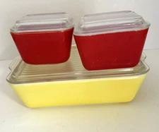 Vintage PYREX Primary Colors Refrigerator Dish Set w/ Lids 1 - 501 & 2 - 503