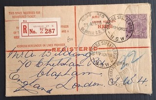 1928 Australia 4 1/2d Violet PrePrint KGV REGISTERED Cover George St Nth London