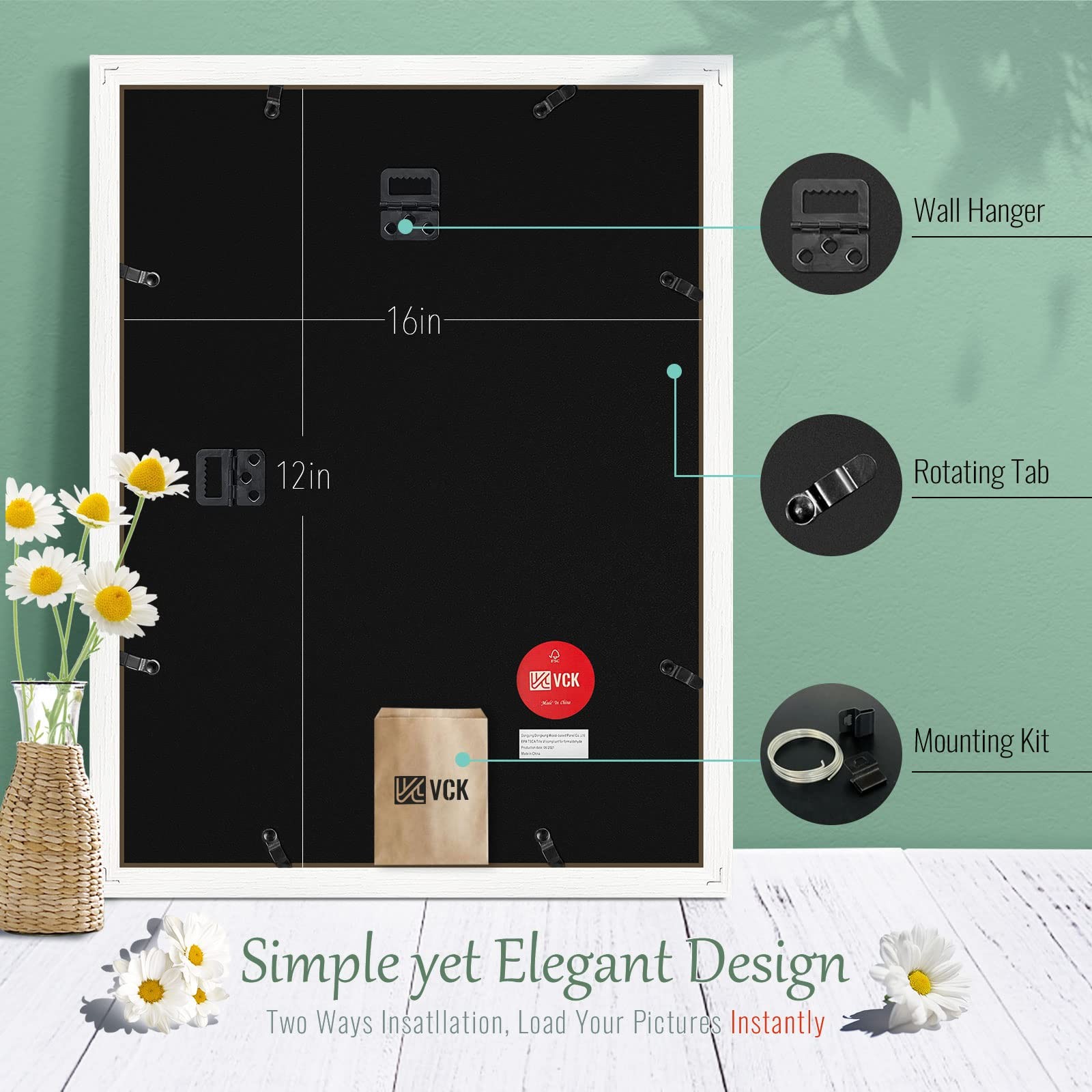 VCK 12x16 Picture Frame Set of 2 - White, Matted to 8x12 or 12x16 without Mat