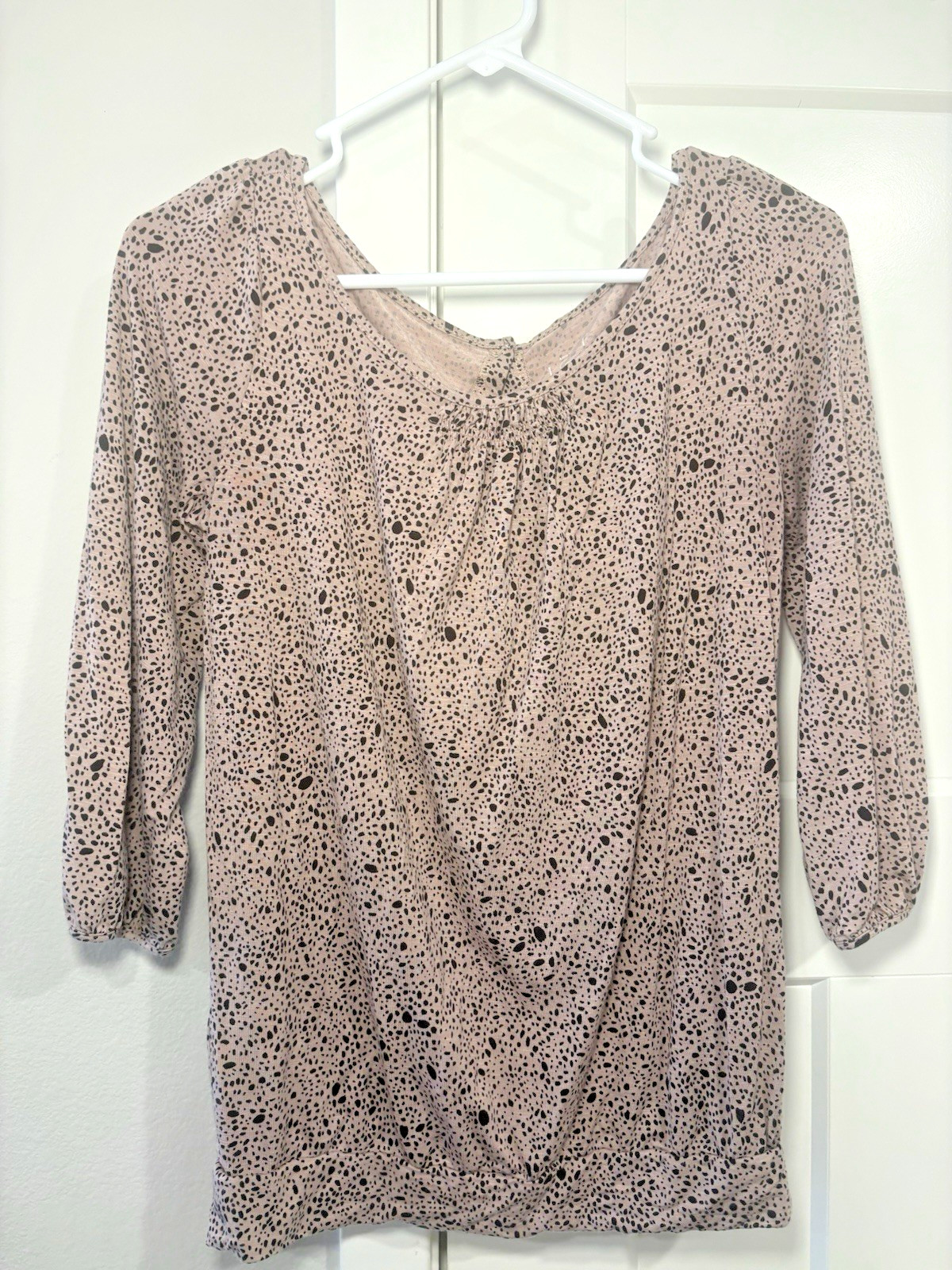 LOFT Ann Taylor XS Blush Pink Speckled Blouse Back Button Minimalist Work Top