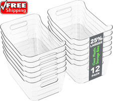 12 Pack Plastic Storage Bins, Multi-Use Organizer Bins, Pantry Organizer, Clear