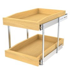 2 Tier Pull Out Cabinet Organizer, 11"W x 21"D Solid Wood Heavy-Duty Base Bot...
