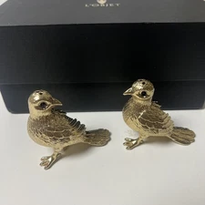 L'objet Goldtone Birds Pigeon Purple Eyes Salt & Pepper Shakers New In Box