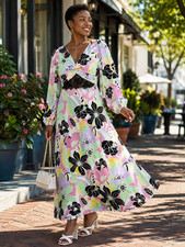 Asos Design Chiffon Fairy Sleeve Maxi Dress in Green Base Floral Print US Sz 2