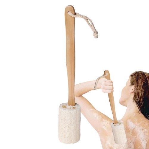 Natural Loofah Scrubber Long Wood Handle Exfoliating Back Brush Body Shower Bath - Picture 12 of 12