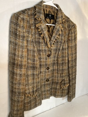 Blazer Rena Lange En Laine Tweed, Col Peter Pan, Taille US 8, Fabriqué En Allemagne, Occasion Très Bon état