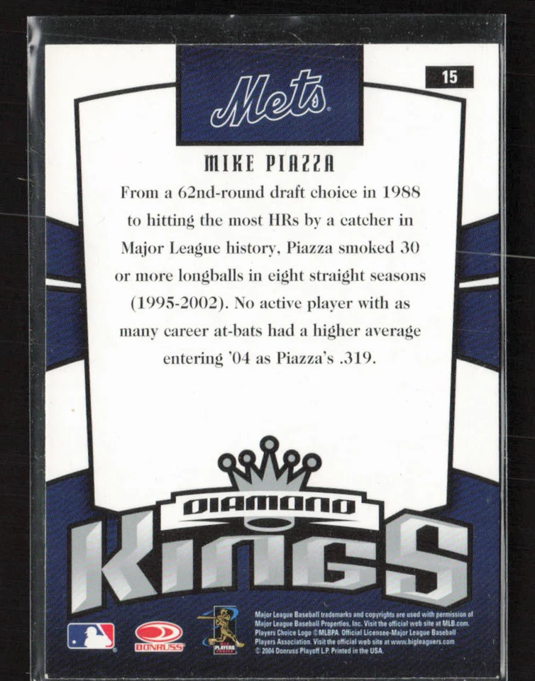 2005 Donruss #15 Mike Piazza New York Mets (Q) - Image 2 of 2