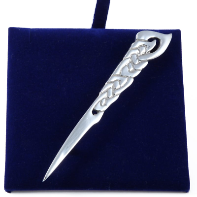 Celtic Interlace Design Pewter Kilt Pin Chrome Finish