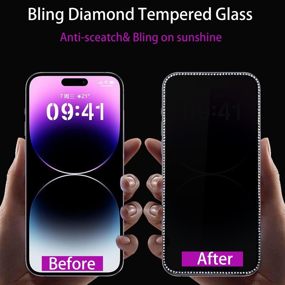 Dimond Screen Protector 2PCS Glitter Diamond Tempered Glass Screen Protector for iPhone 17 16 ...