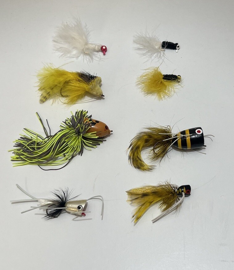 Lot of 8 Vintage Fly Rod Lures - Folk Well Made Popper Bee Hand-Painted  Wood | eBay