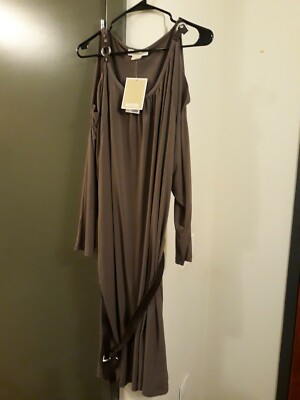 Michael michael kors Cold Shoulder Gown With Leather and Logo Designs At The...