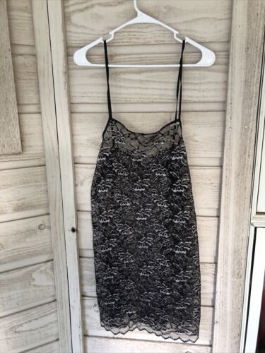 Vintage Avon Fashions Negligee Black Lace Slip Nightgown Lingerie Size Small