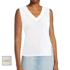 NWT Cyrus Linen / Cotton Blend Eyelet Trim Split Hem Tank Top  S, M, L
