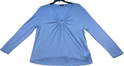 Ella Rafaella Blouse Womens Plus size 2 Blue Long Sleeve Ribbed New