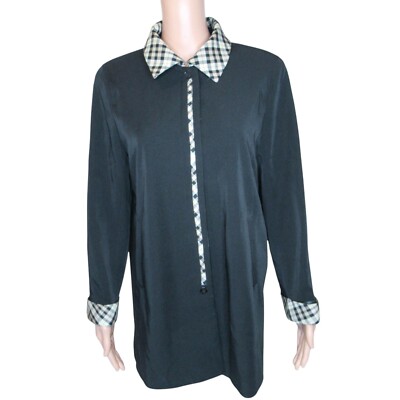Y.F.Y.E Womens Coat Size L 165/68A Black Plaid Button Down Short Vintage