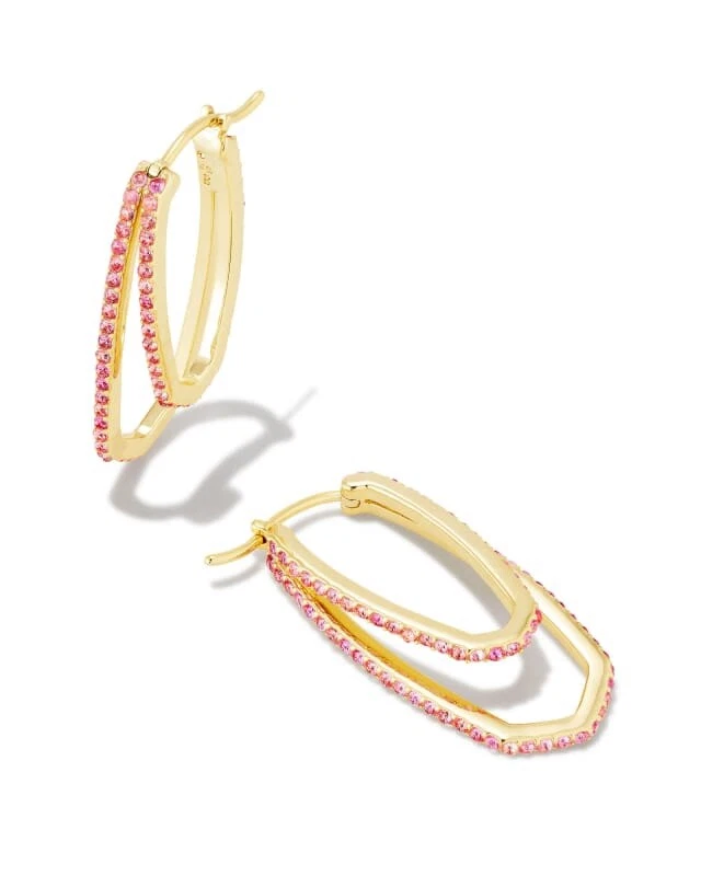 芭比™ Kendra Scott 金色环状耳环粉色水晶全新带标签已售完限量版 — 第 2/3 张图片