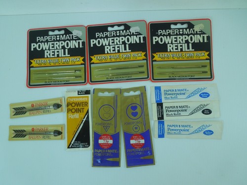 14 Vintage Biro refills 12 x Papermate Powerpoint + 2 Parker Pen Black/Blue NEW