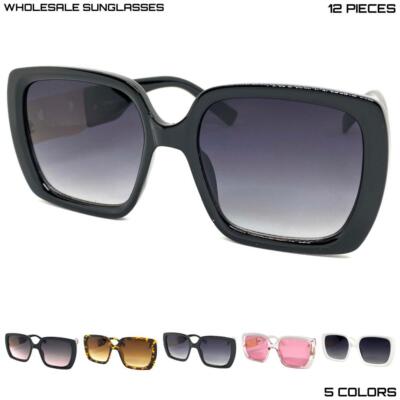 WHOLESALE LOT Oversized Vintage Retro Style SUNGLASSES 12 Pairs Assorted Colors