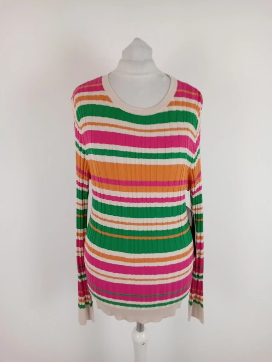 Women s TU Long Sleeves Jumper Cream Green Orange Stripes NEW F2
