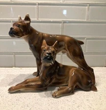 Keramos Wien Brown Boxer Dog Figurine Porcelain Austria Vintage DEFECT