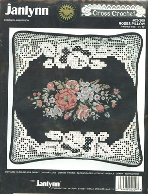 Janlynn Floral Lace Roses Pillow NO CROCHET Cross Stitch KIT