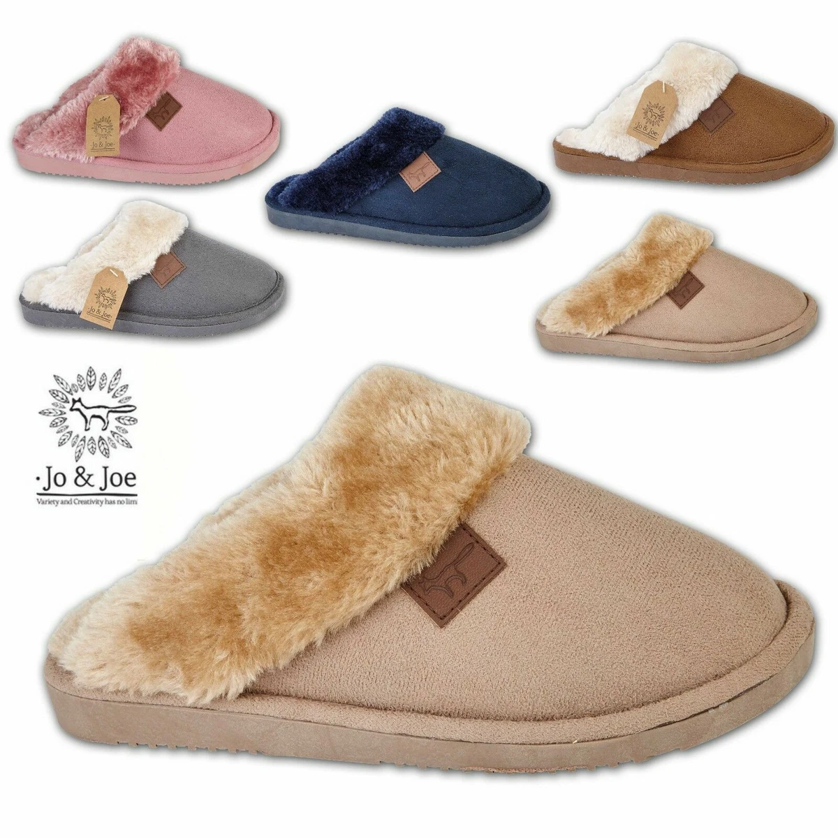 Ladies Slippers Womens Fur Lined Hard Sole Clog Warm Winter Mules
