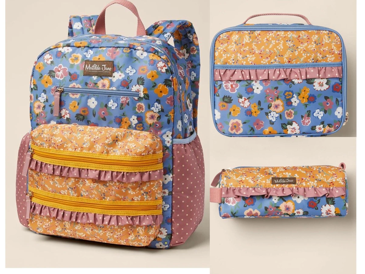 NWT Matilda Jane Botanical Floral Backpack + Lunchbox + pencil