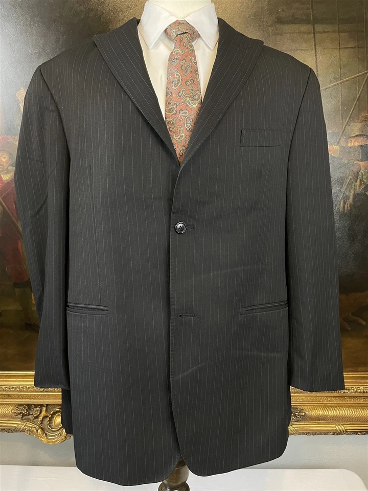 Traje Sean John Fine Tailoring 46L 38 x 28 2 piezas negro a rayas solapa pico 2Btn Foto 4 de 4