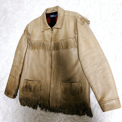 Vintage Polo Ralph Lauren Leather Jacket Fringe Beige Deerskin