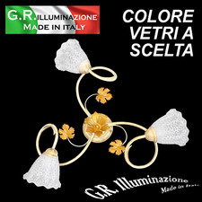 PLAFONIERA IN FERRO BATTUTO 3 LUCI AVORIO E ORO LAMPADARIO DA SOFFITTO Autunno