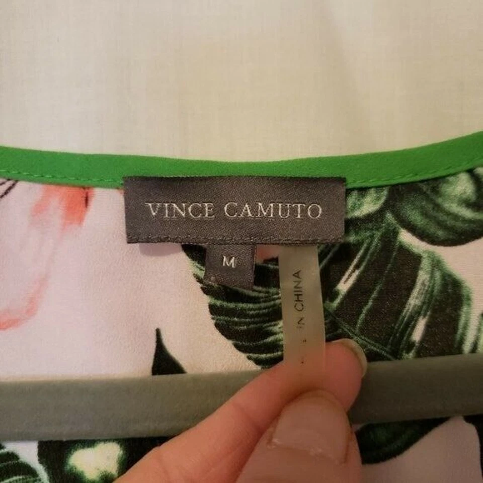 Vince Camuto Womens Sz M White Green Floral Cap Sleeve Tank Blouse Foto 2 de 4