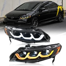 Full LED Headlights Fit For Honda Civic 2006-2011 Front Lamp Assembly Sequential