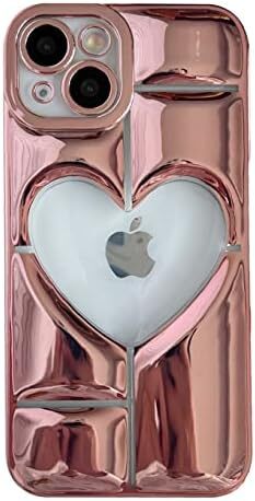 for iPhone 13 Pro Max Case, Chrome Plating Electroplated 3D Hollow Love Heart So
