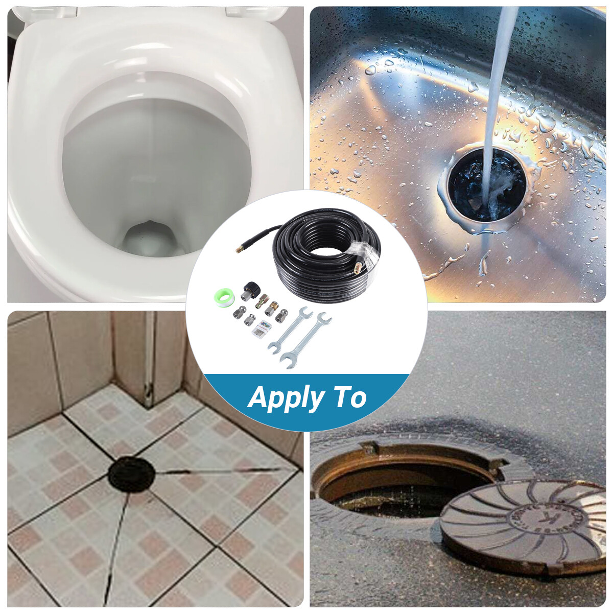 100FT 1/4"MNPT Drain Cleaning Hose Sewer Jetter Nozzles Kit For