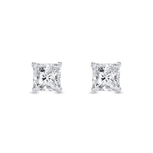 Pendientes de diamantes cultivados creados en laboratorio princesa de 2,5 quilates IGI F/VS PLATINO 950 - Imagen 2 de 3