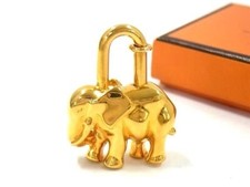 HERMES Elephant Motif Cadena Lock Bag Charm Gold Authentic Very Good Condition