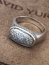David Yurman Sterling Silver Pave Diamond Oval Ring
