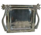 Towle Silversmiths Stainless Tray Mother Of Pearl Inlay W/Palm Tree Handles 12" 